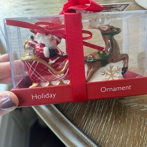 Blue Sky Santa and Reindeer Christmas Ornament